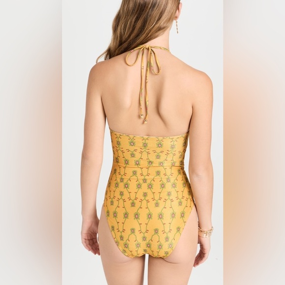 Shoshanna YELLOW MULTI CINCHED ONE PIECE Colorful Strapless Swimsuit 8 NEW $250! - Picture 11 of 14
